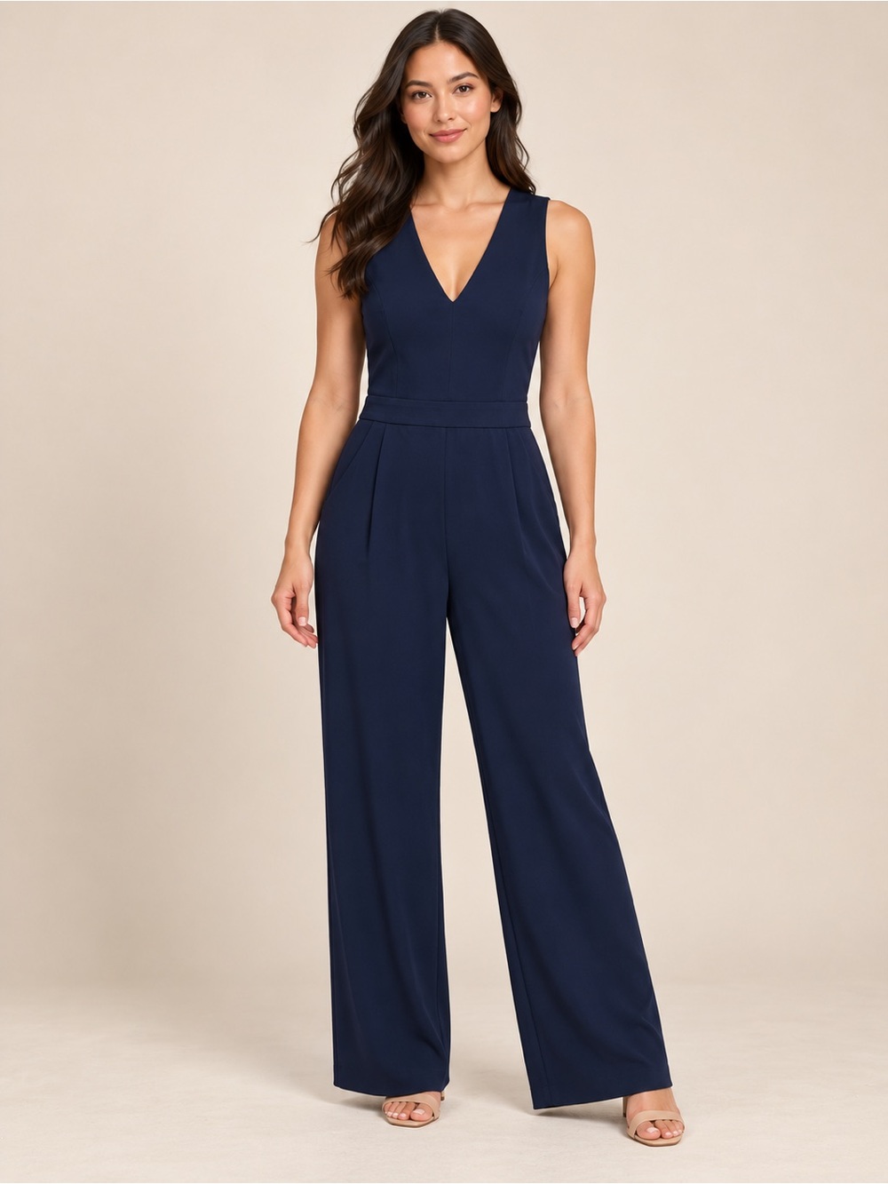 Trina Turk 🔥 Navy V-Neck Wide-Leg Sleeveless Jumpsuit
